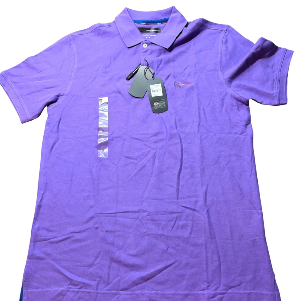 Greg Norman Mens Pima Cotton Polo Shirt Purple Shark Logo G7XLK703 Medium NWT